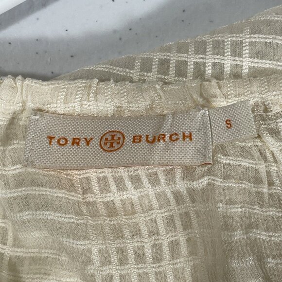 Tory Burch Blouse Womens Size Small Ivory Off The Shoulder Keyhole Neck Sheer - Picture 3 of 7